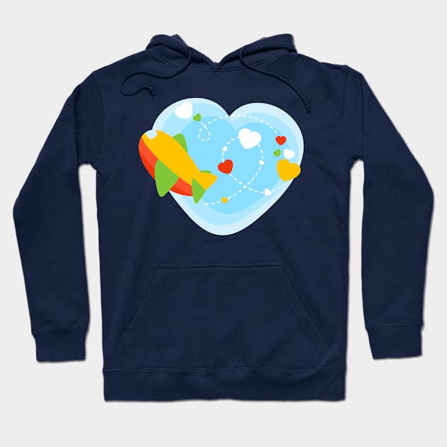 Cute Airplane with Hearts and Clouds Hoodie by RageRabbit